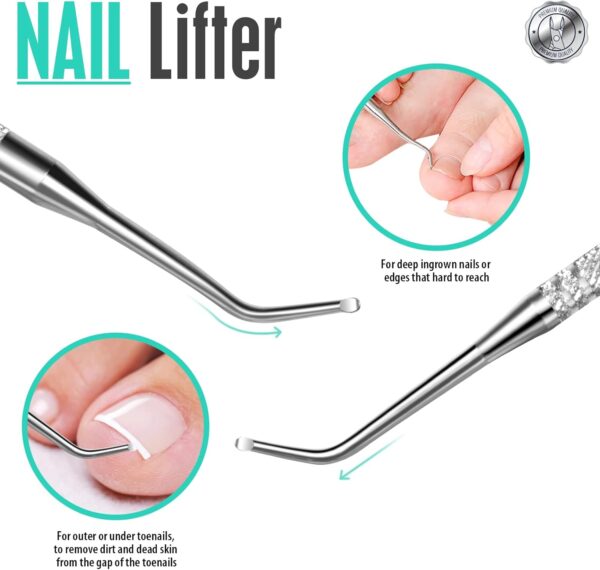 FANDAMEI 4 PCS Nail Care Kit, Nail Cuticle Nippers, Ingrown Toenail Tools Kit, Toenail File and Lifters Stainless Steel, Nail Lifter, Nail Cuticle Pushers, Professional Manicure and Pedicure Set