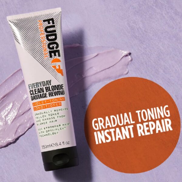 Fudge Professional Everyday Clean Blonde Damage Rewind Conditioner, Daily Purple Toning for Blonde Hair, Bond Repair Technology, 250 ml