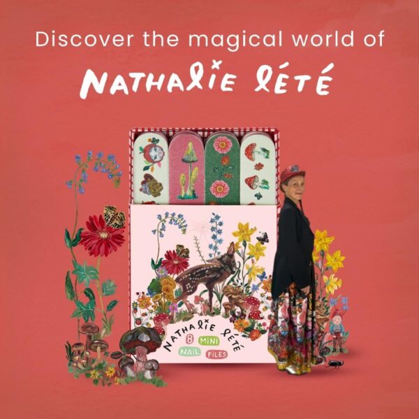 Vintage & Co x Nathalie Lete Forest Folk Nail Files | Manicure Nail Filer | Mini Nail Files | Mini Gifts | Four Different Designs | Travel | Women | 8 in Display Tray
