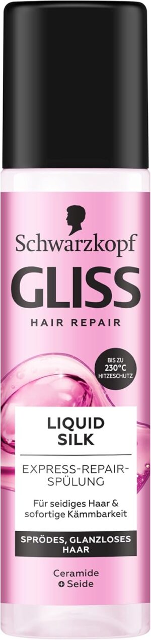 Gliss Express Repair Conditioner Liquid Silk (200 ml), Conditioner for Exceptionally Soft Hair, Conditioner with Heat Protection up to 230 °C
