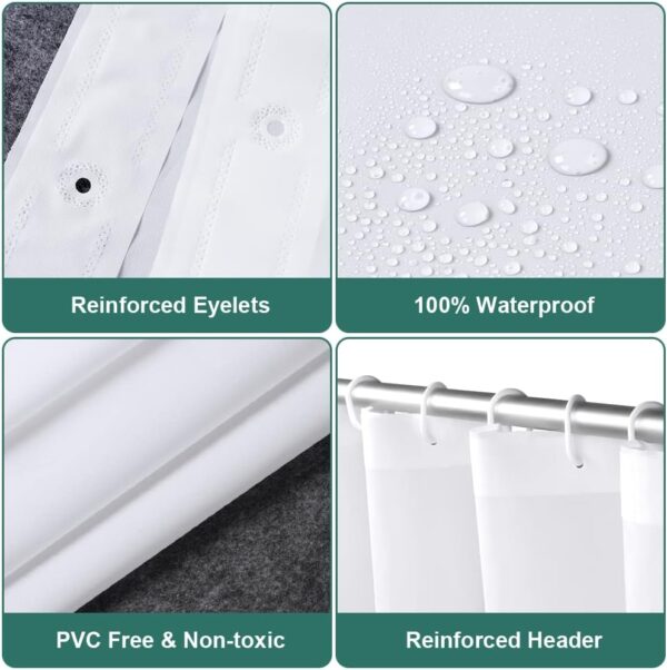 URAQT Shower Curtain Anti Mould, Waterproof PEVA Bath Curtains, Mildew Resistant Bathroom Shower Curtains with 12 Hooks, Plain Colors Bathtub Curtains for Bath Tub Shower Stall, 180 x 180 cm, White