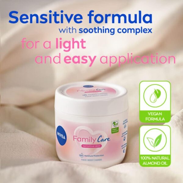 NIVEA Almond, Family Care Sensitive Moisturising Cream, Body Cream for Dry Skin, Sensitive Skin Moisturiser with Natural Almond Oil, Suitable for the Whole Family, 450 ml (Pack of 1)