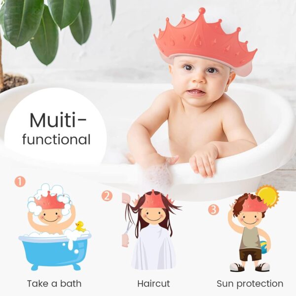 FUNUPUP Baby Shower Cap, Kids Shampoo Shower Bath Cap Adjustable Hair Washing Shampoo Shield Baby Visor for Eyes and Ears Protector (Pink)