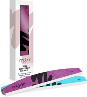 Mylee Dual Grit Foam Nail Files 100/180 Grit - Pack of 2 - Professional Salon-Quality Manicure at Home, File & Contour, Suitable for Acrylic, Natural Nails and Gel Polish Removal, Prep, Shape & Repair