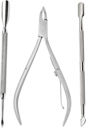 ASM® Toenail Cuticle Nippers + 2 Pusher cuticle set - Professional Heavy Duty Cuticle Clippers Manicure & Pedicure Sets For Fingernail Cuticle Kit, Nail Cuticle Remover For Mens & Womens Nail care