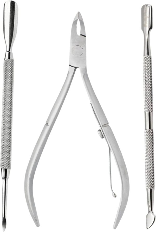 ASM® Toenail Cuticle Nippers + 2 Pusher cuticle set - Professional Heavy Duty Cuticle Clippers Manicure & Pedicure Sets For Fingernail Cuticle Kit, Nail Cuticle Remover For Mens & Womens Nail care