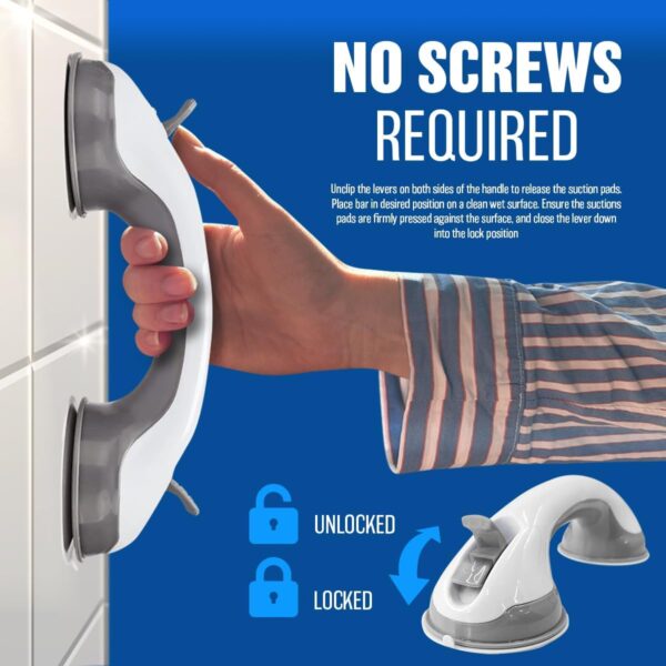 2 X Support Grab Handle - Suitable for Bath & Shower | Use As A Disability Aid, Safety Grip Rail with Suction Cup Fitting | Mobile Bathroom Support for Elderly, Children, No Fixings Needed, Anti Slip