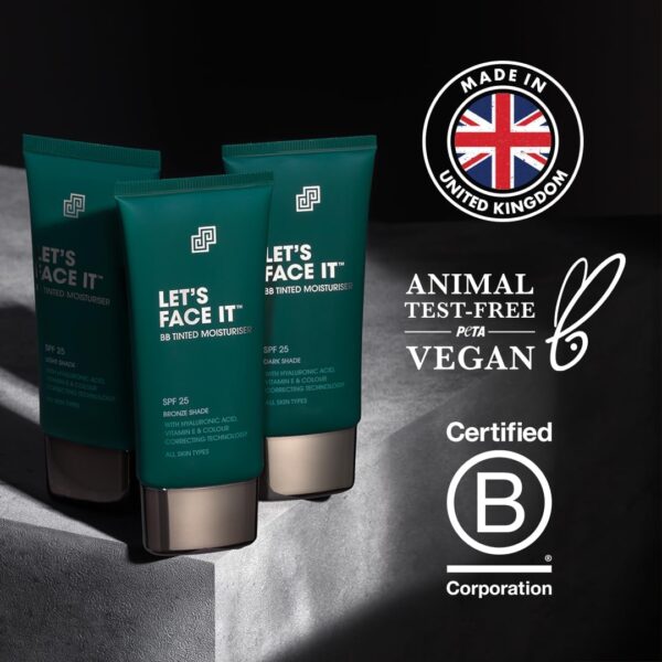 Shakeup Cosmetics Mens Tinted Moisturiser, Vegan Makeup for Men, Natural Coverage for Redness & Blemishes, 24hr Moisturisation with SPF, Easy Application, Light Shade, 50ml. Aka. LET'S FACE IT