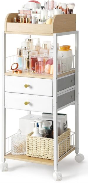 Makeup Organiser, Make Up Organiser and Storage with Drawers Floor Skincare Organiser Vanity Desk Cosmetics Organiser Display Perfume Organiser for Skin Care Nail Polish Perfume Makeup Brush Hair Tool