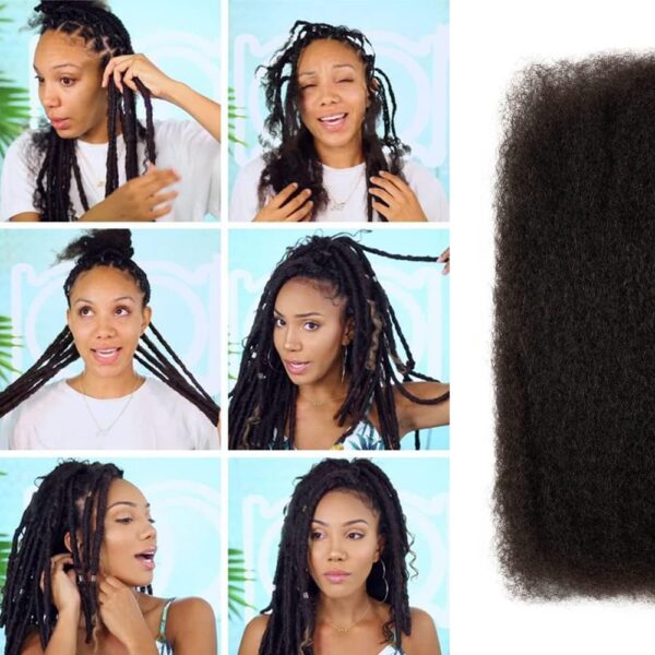 FASHION IDOL Afro Kinkys Bulk Human Hair for Dreadlock Extensions 16 Inches 1 Pack 50 Gram Natural Black Loc Repair Afro Kinky Braiding Human Hair for Locs 1.8 Oz