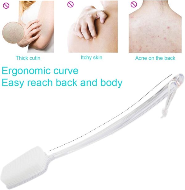 Mczcent Body Brush Dry Brushing Back Scrubber with Curved Plastic Long Handle Bath Shower Brush Dry Skin Exfoliating Cellulite Brush for men and women(Transparent Handle), XL