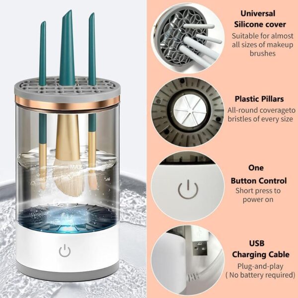 Electric Makeup Brush Cleaner, Cosmetic Brush Cleaner Portable Automatic Makeup Brush Cleaning Tool Fit For All Size Makeup Brush