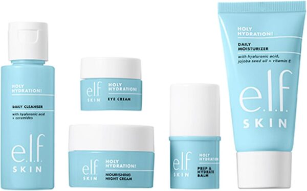 e.l.f. SKIN Jet Set Hydration Kit, Travel Friendly Hydrating Skincare Set, Face Cleanser, Balm, Moisturiser, Eye Cream and Night Cream, Vegan and Cruelty-Free