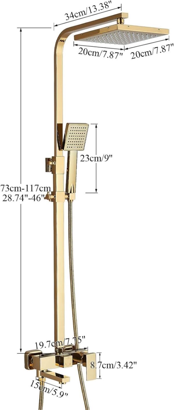 Onyzpily Gold Shower Mixer taps Shower Set Shower System 3-Function with Rainfall Shower Handheld Bath tub