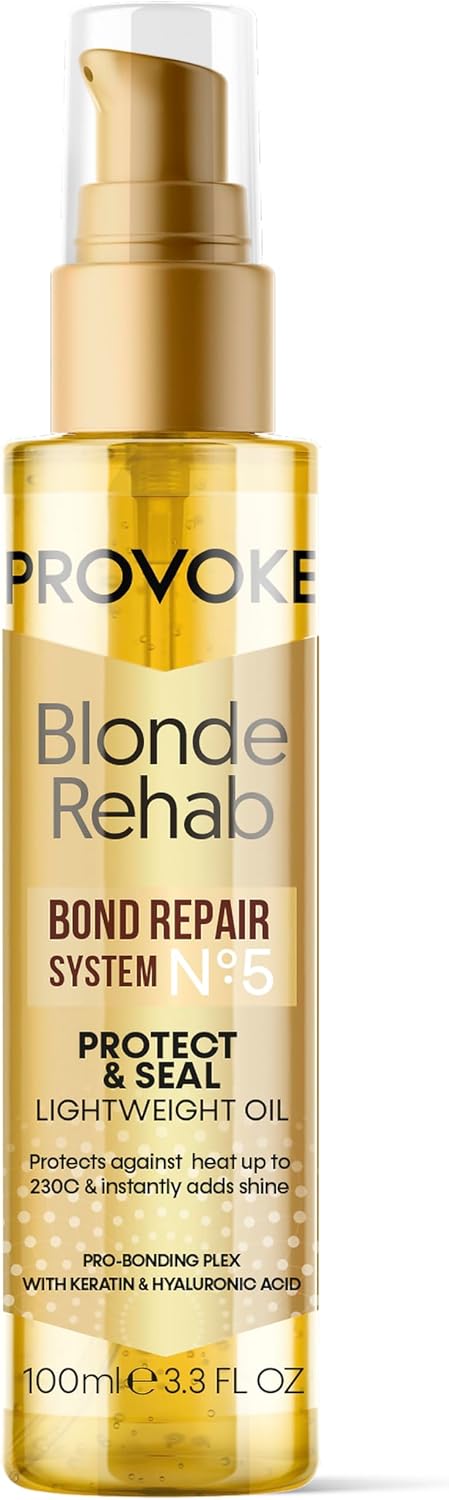 PROVOKE Blonde Rehab N0'5 Protect and Seal Bond Repair Hair Oil 100 ml, Protects from Heat & Adds Shine in 1 Use, with a Pro Bonding Complex, Keratin & Hyaluronic Acid, for Blonde Damaged Hair, Gold