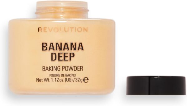 Revolution Beauty London, Loose Baking Powder, Prolongs Makeup Wear, Setting Banana Deep, For Medium to Dark Skin tones, 32g