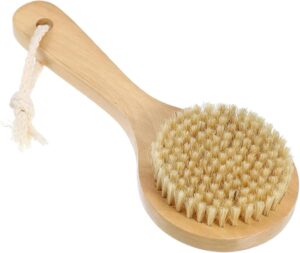 RUIENGCOMM Back Scrubber for Shower Natural Bristles Bath Brush Shower Brush with Short Handle Dry Bath Body Brush with Soft Natural Bristles for Exfoliating Skin
