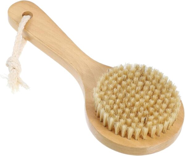 RUIENGCOMM Back Scrubber for Shower Natural Bristles Bath Brush Shower Brush with Short Handle Dry Bath Body Brush with Soft Natural Bristles for Exfoliating Skin