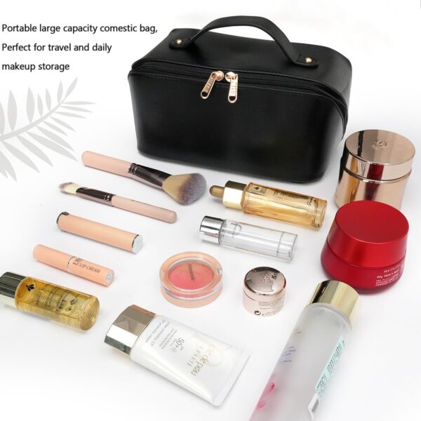 MAMUNU Large Capacity Cosmetic Travel Makeup Storage Bag with Handle Portable Zipper Cosmetic Toiletry Makeup Bag Large with Compartments for Women Girls, Black