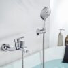KINKIBOS Wall Mounted Bath Mixer Tap with 3-Spray Handheld Shower Head, Newly Upgraded Diverter, Bathroom Bath Shower Filler Tap, Single Lever Bath Shower Mixer, Solid Brass Chrome