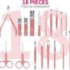 ZIZZON Manicure Set 18 in 1 Professional Pedicure Set Nail scissors Grooming Kit with Leather Travel Case Pink