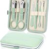 Manicure Set-Stainless Steel Nail Care Set-Professional 7 in 1 Ingrown Toenail Clipper Grooming Tool-Pedicure Kit & Toe Nail Cutter-Thick Nail Scissors Toiletries with Cuticle Trimmer (Green)