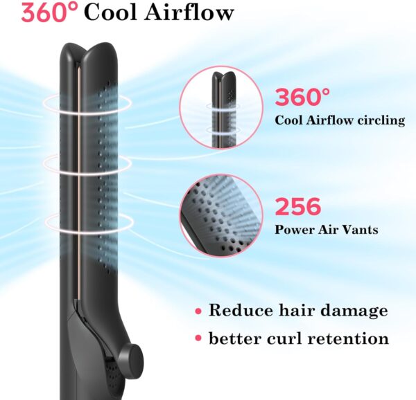 Hair Straightener and Curler 2-in-1, 360° Airflow Styler Curling Iron, 1.25 Inch Curling Wand, 20 Million Negative Ion Hair Care, 5 Temps & Auto Off, Dual Voltage (Black)
