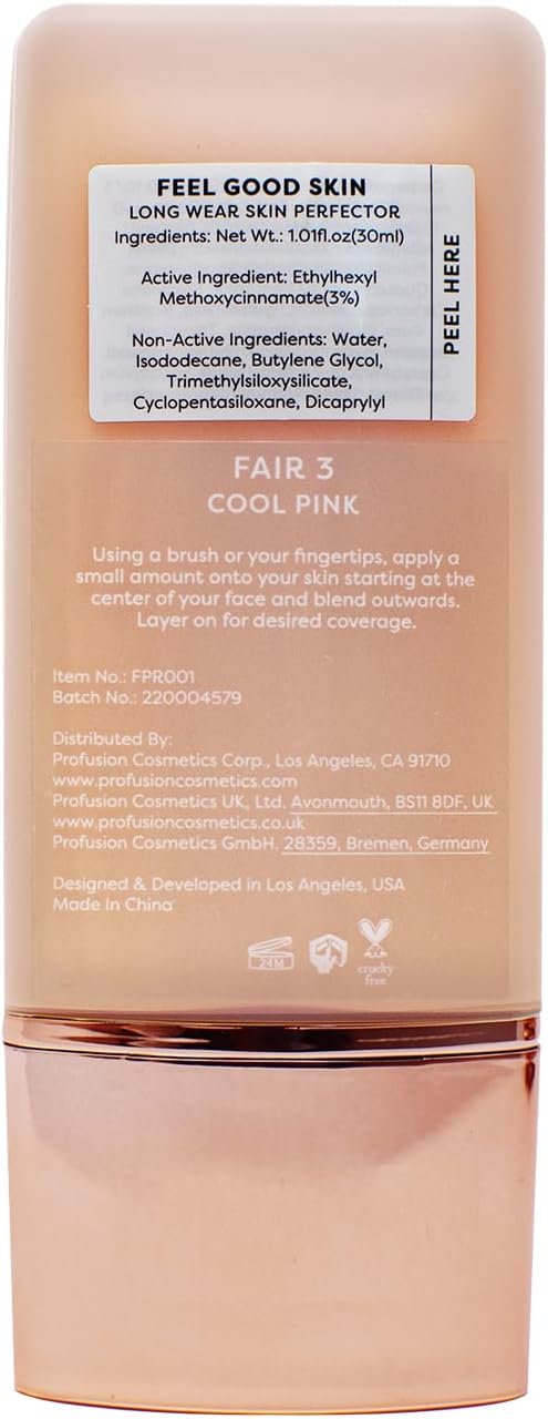 Profusion Cosmetics Lightweight Liquid Foundation for a Flawless and Elegant Radiance, Breathable Makeup for Improves Uneven Skin Tone, Cruelty-Free - Fair 3