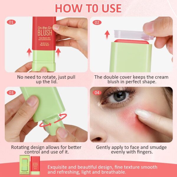 LOPHE 3 in 1 Blush Stick for Cheeks Lips Eyes, Long Lasting Lipstick Blusher Stick, Waterproof Lightweight Cream Blush, Moisturize and Blendable Blushers for Women Girls Cheeks Makeup (Hot Red)