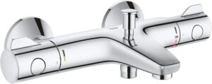 GROHE Grohtherm 800 - Wall Mounted Exposed Bath Thermostat (Automatic Bath/Shower Diverter, Safety Button at 38°C, Built-In Non-Return Valves), Chrome, 34569000