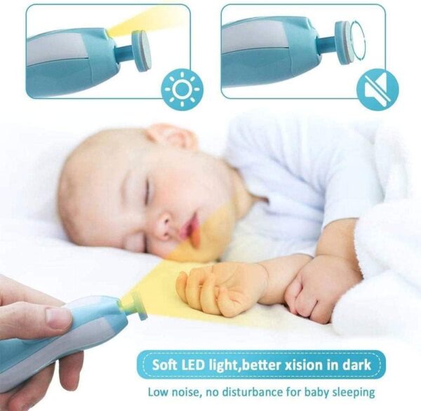 Baby Electric Nail File, 8 in 1 Safe Baby Nail Trimmer, Baby Nail Clippers with 6 Grinding Heads and Light, Baby Nail Care Kit for All Ages (Blue1)