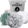 Zuvo Loofah Bath Sponge (4-Pack) – Soft & Durable Shower Puffs for Deep Exfoliation – Unisex Body Scrubber, Eco-Friendly and Skin-Safe, Assorted Colours.