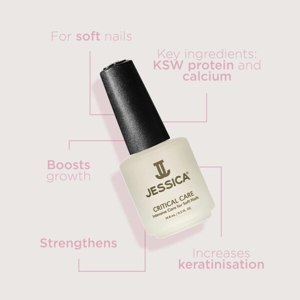 JESSICA Critical Care Base Coat, Nail Varnish Strengthener, Intensive Care for Soft and Weak Nails, Enriched with Protein KSW and Calcium, 14.8ml
