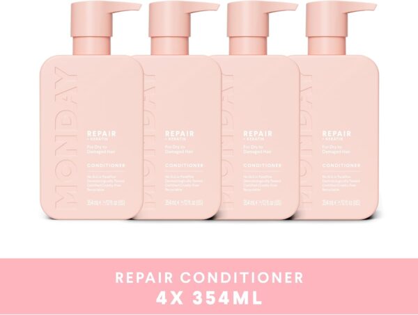 MONDAY Haircare REPAIR Conditioner with Keratin, Coconut Oil, Shea Butter, Argan Oil & Cocoa Butter For Dry to Damaged & Depleted Hair 4×354mL