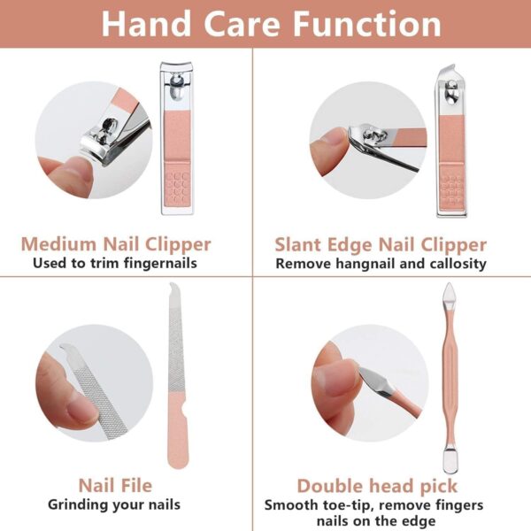 Nail Clipper Manicure Set, 7 In 1 Stainless Steel Professional Pedicure Kit Nail Scissors Grooming Kit with Black PU Leather Case for Travel & Home Use (Pink Leather)