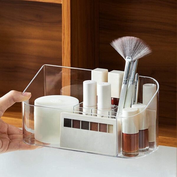 LINFIDITE Makeup Organiser Storage Tray Bathroom Cabinet Cosmetics Organiser Storage Tray Holder Countertop Vanity Display Case with 9 Compartments 2 Removable Dividers for Beauty Crystal Clear