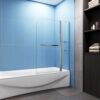 1000x1500mm Chrome Pivot Bath Shower 6mm Glass Screen with Shelve&Towel Rail
