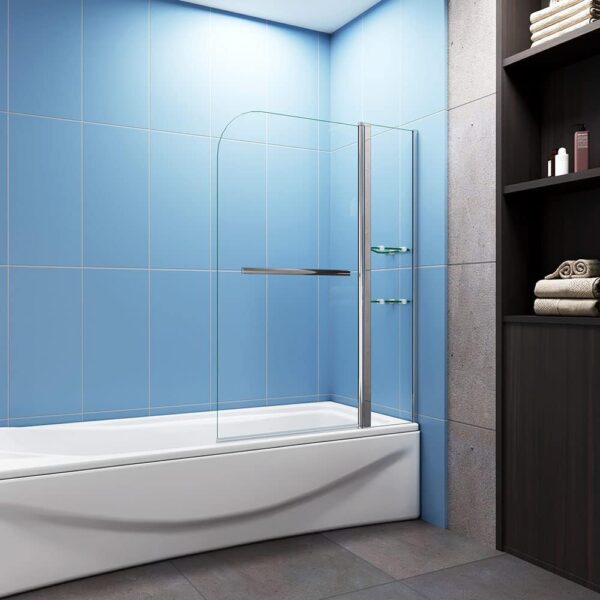 1000x1500mm Chrome Pivot Bath Shower 6mm Glass Screen with Shelve&Towel Rail