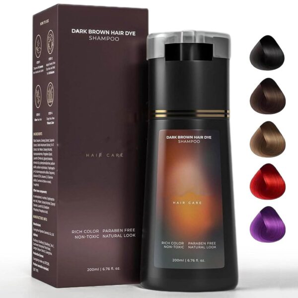 Hair Dye Shampoo, Hair Care Instant Dye Shampoo for Men & Women, Haircare Natural Color for Gray Coverage (Dark Brown)