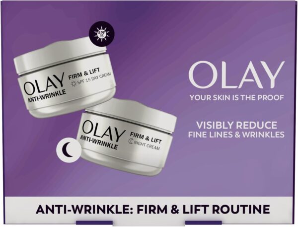 61i9xj1Y7TL._AC_SL1500_.jpg Olay Anti-Wrinkle Firm & Lift Giftset: SPF15 Day Face Cream 50ml + Night Cream Moisturiser 50ml, Anti-Ageing Skin Care