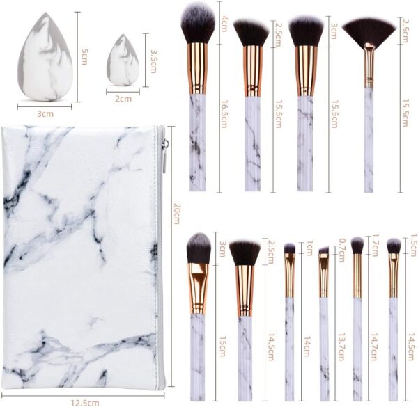 Makeup Brushes HEYMKGO Professional Marble Makeup Brush Set, Soft and Odor-free Natural Synthetic Bristles,10PCS + 2 Sponge Puff + Marble Pattern Cosmetics Bag