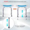HOMCOM 6-Level Height Adjustable Aluminium Bath Room Stool Chair Shower Non-Slip Design w/Padded Seat Drainage Holes Foot Pad, Blue