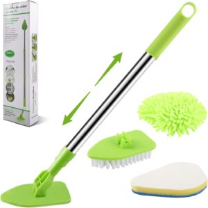 Bathroom Cleaning Brush, 3-in-1 Tub Tile Scrubbing Brush with Extendable Long Handle, Bathroom Scrubber Tool Adjustable Shower Cleaning Brush for Floor Bathtub Tile Wall Cleaning - Green