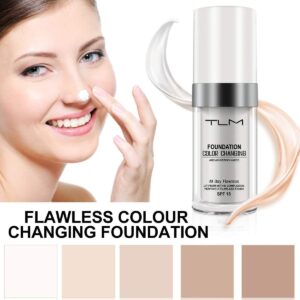 Find Back 2PACK TLM Flawless Colour Changing Warm Skin Tone Foundation,Naturally Blends Moisturizing Foundation Makeup,Long Lasting Poreless Liquid Cover Concealer SPF 15 for Face Makeup, Beige