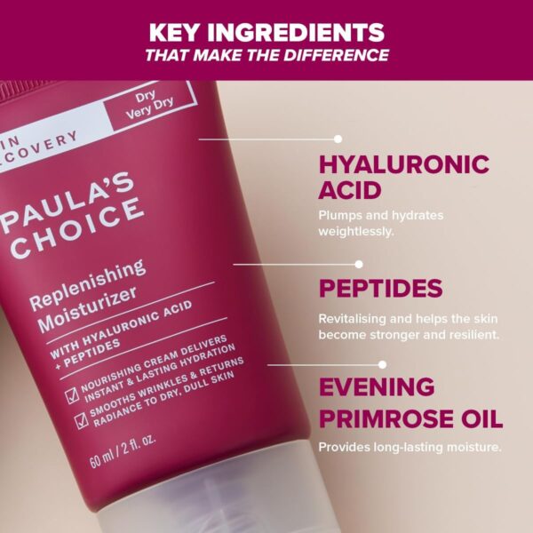 Paula's Choice SKIN RECOVERY Replenishing Moisturiser - Face Night Cream - Hydrates & Soothes - Anti-Ageing - with Hyaluronic Acid & Peptides - Improves Redness - Dry to Very Dry Skin - 60 ml