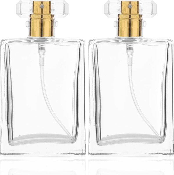 BLMHTWO 2PCS Glass Refillable Perfume Bottle, 30ml/1oz Clear Screw Bottles Cosmetic Fine Mist Atomizer Empty Perfume Atomiser with Mist Pump Portable for Fragrance Oil Travel