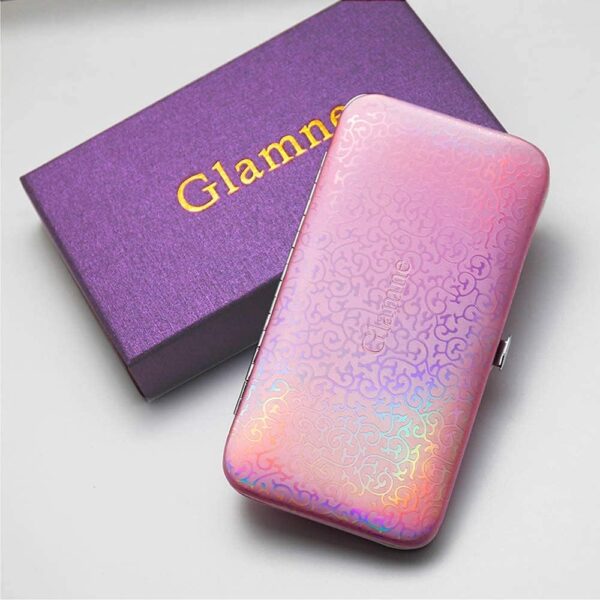 Glamne Manicure Pedicure Set Tools Professional Stainless Steel Nail Care Kits with Holographic Travel Case(Pink)