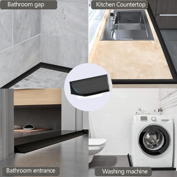 2M Black Silicone Shower Seal Strip,Bath Edging Sealing Strip,Shower Threshold Water Barrier for Wet Room Floor,Bathroom Tile Edge Caulk Trim for Bathtub,Countertop,Kitchen(Two Self-Adhesive Tapes)