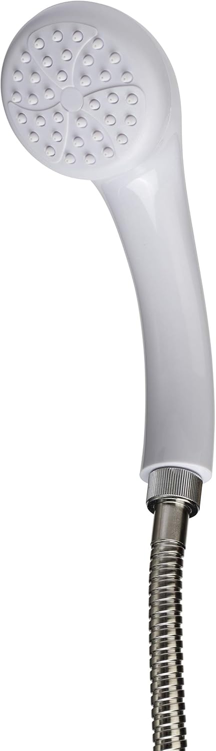Croydex Secura Shower Set with Shower Head, 1750mm Stainless Steel Hose and Tap Shower Attachments, Suitable for High and Low Pressure Systems, Combi Boilers, Includes Riser Rail, White & Chrome