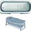 Iconique Collapsible Portable Folding Bath Tub | Portable Sauna, Freestanding, Shower, Cold Plunge Pool, Outdoor Pool, Ice Bathtub | 142cm x 60cm x 58cm | For Adults, Children, Pets, Dogs | Light Blue